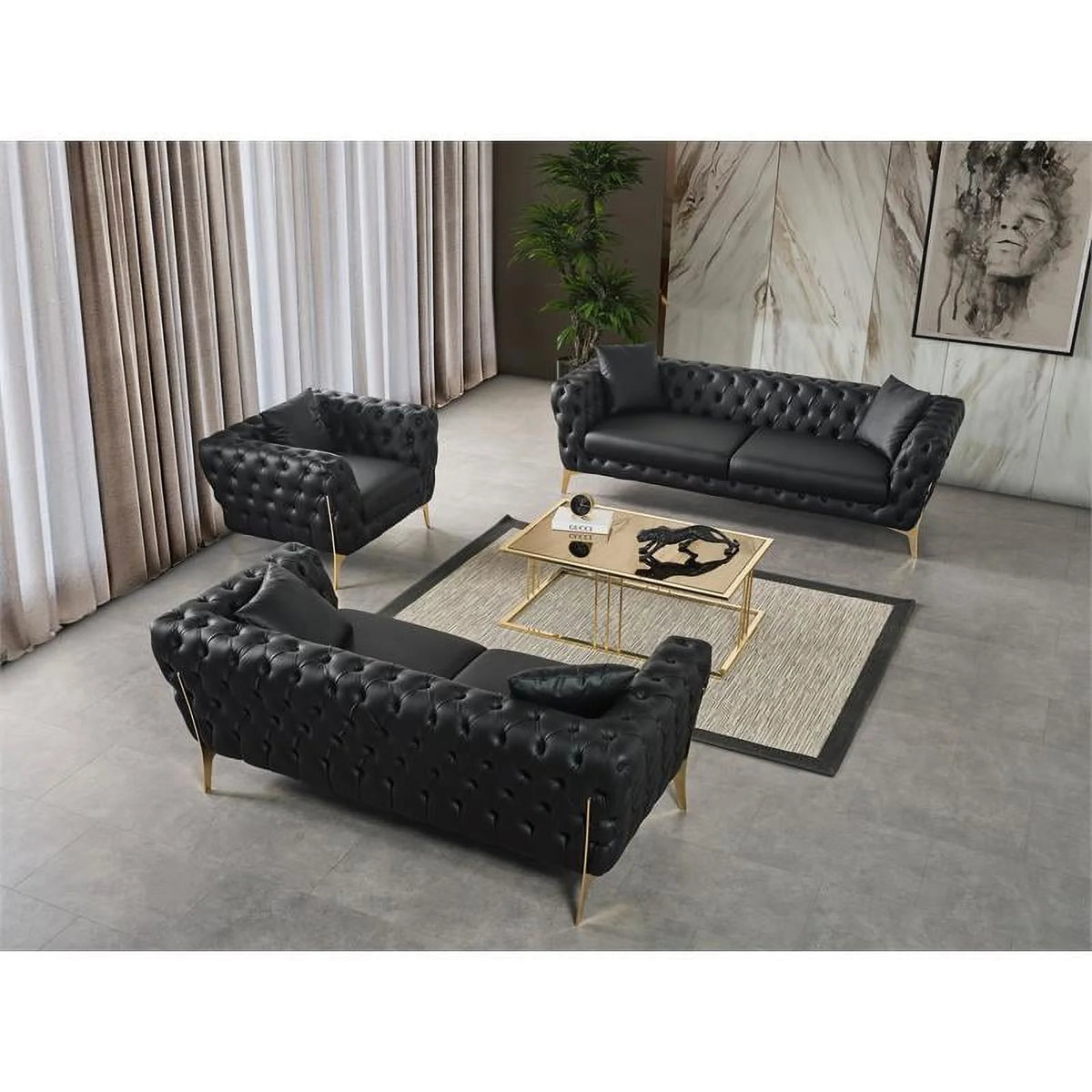 Black Vegan Leather Loveseat T44174