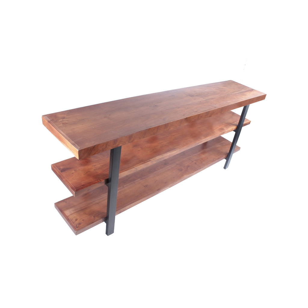 Brown and Black Mango Wood and Iron Console Table with Three Shelves Z81027