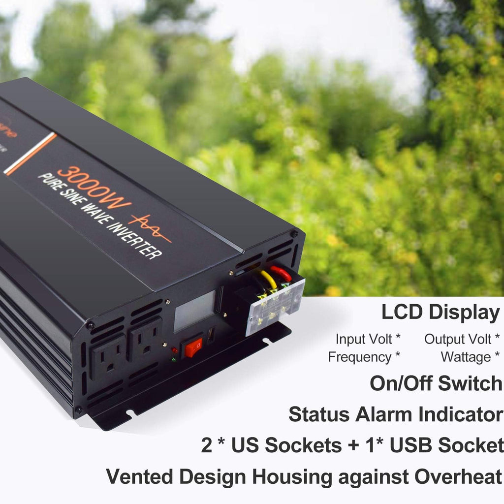2000 Watt Pure Sine Wave Power Inverter 24V DC to AC 120V with LCD Display D41656
