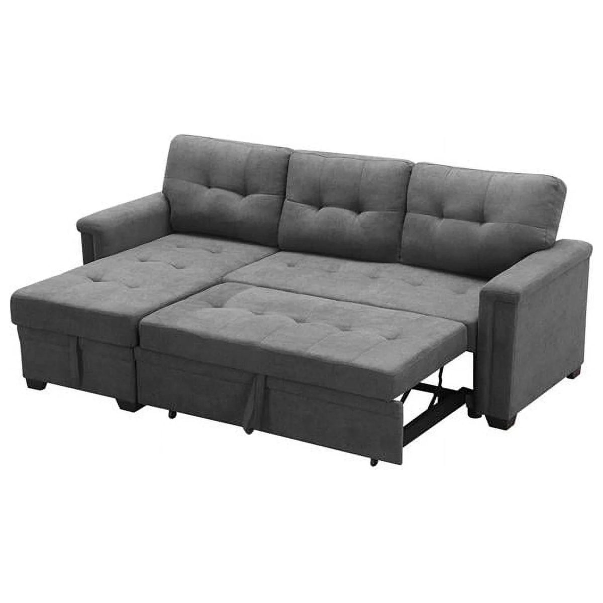 Gray Woven Fabric Sectional Sleeper Sofa with Storage and USB Charger U733711