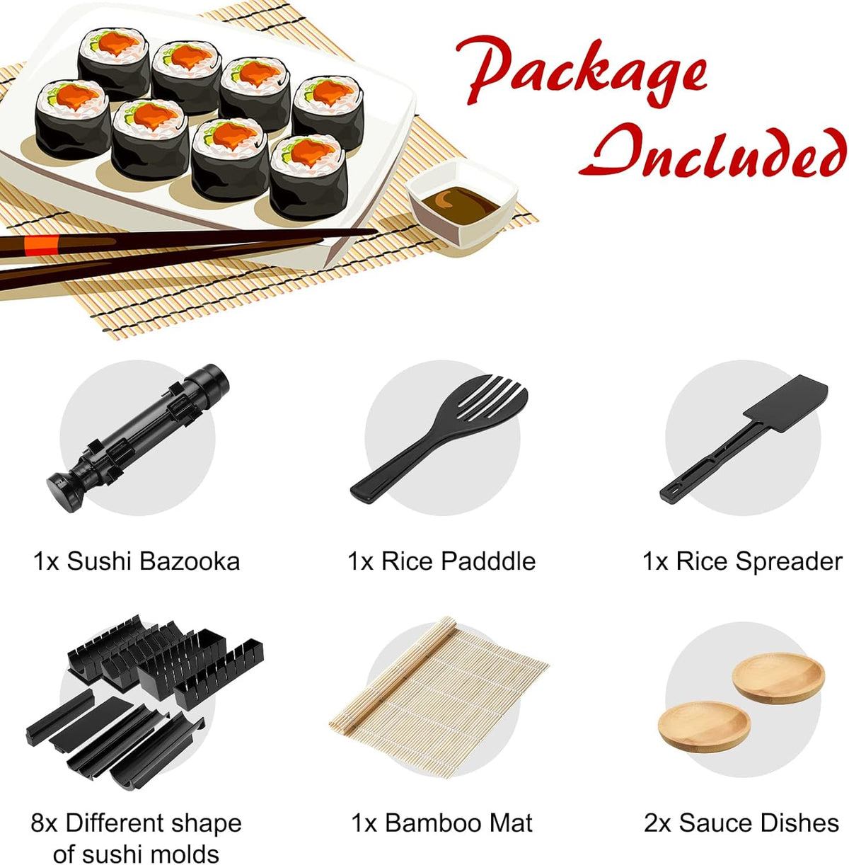 Sushi Making Kit with Bamboo Mats and Sushi Rice Roll Mold Shapes X92128
