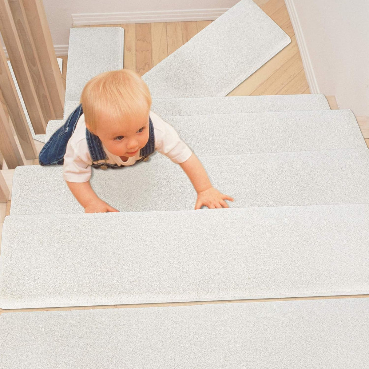 Green 14 Pieces Non-Slip Washable Carpet Stair Treads Set S962842