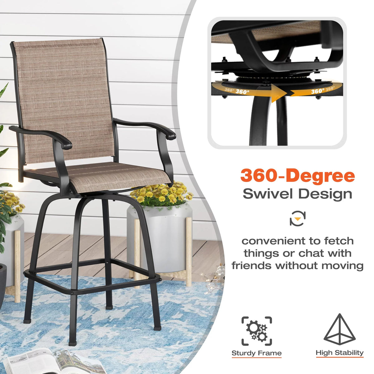 5 Piece Patio Bar Set with Swivel Stool and Table E471