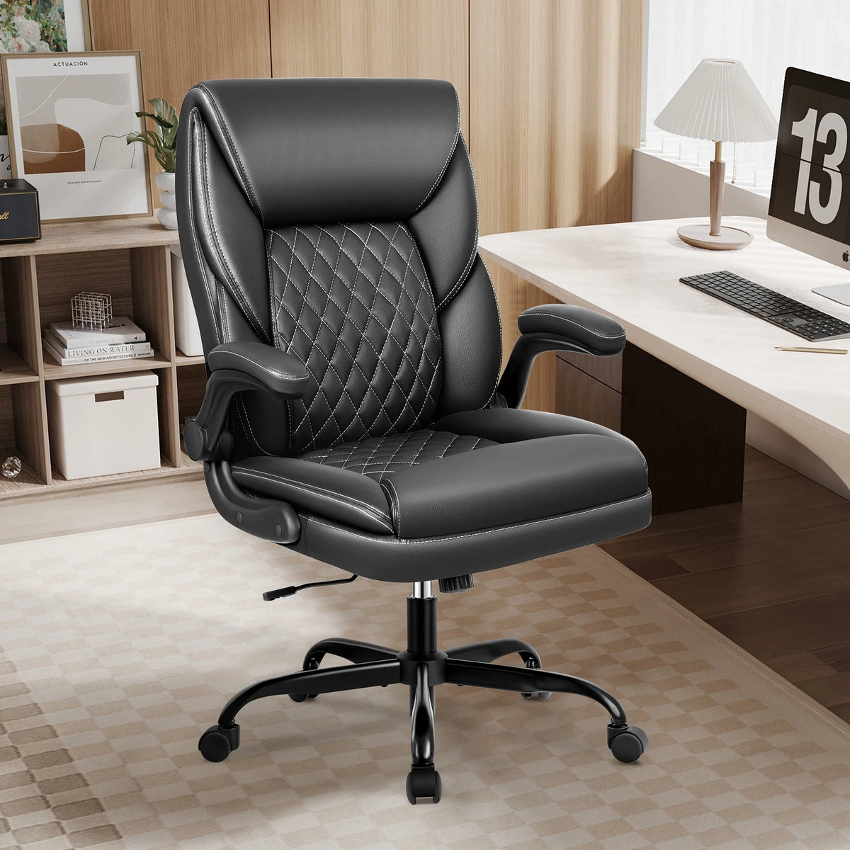Executive Leather Ergonomic Office Chair with Flip-Up Arms Y52155