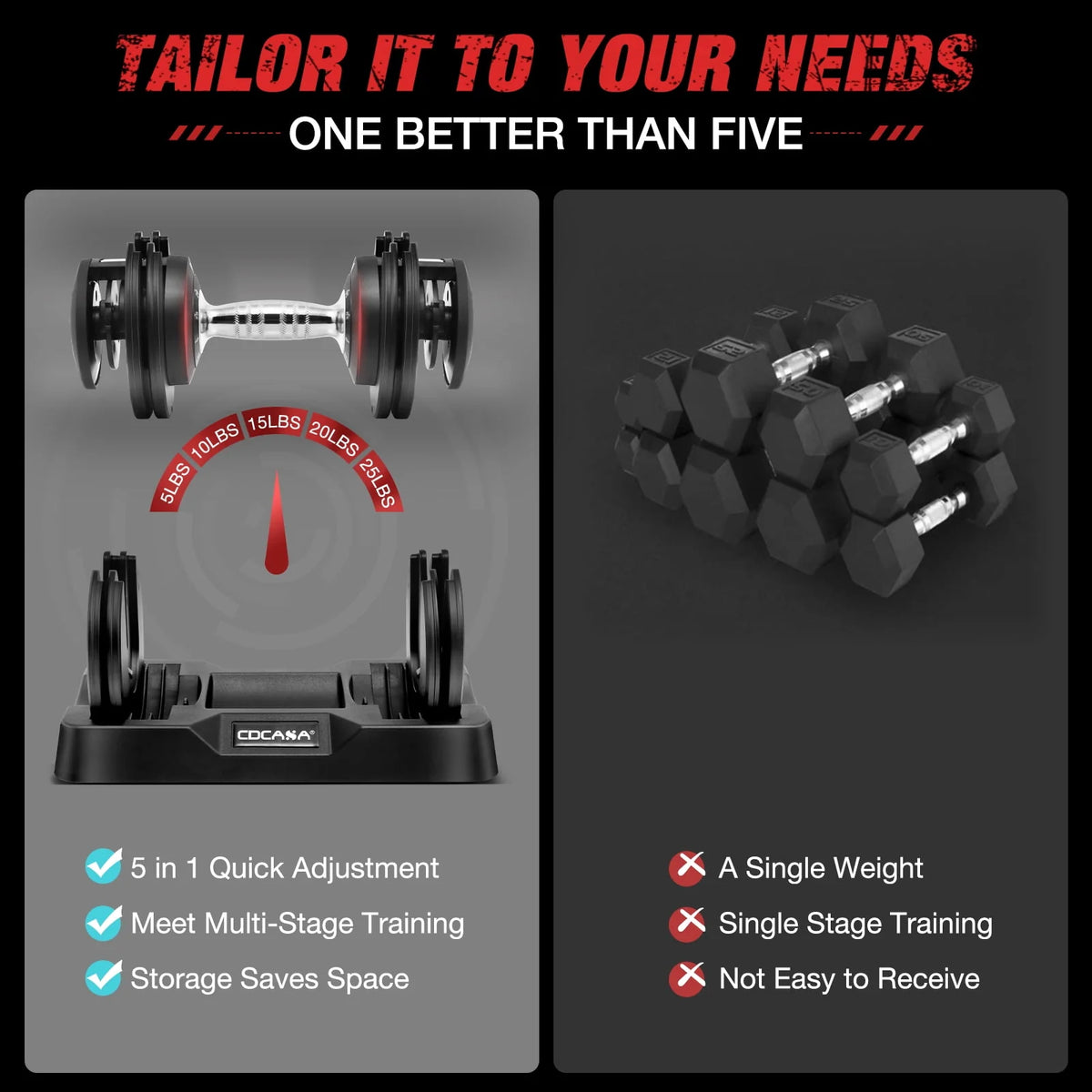 Adjustable Dumbbell Set 25 Lb Black X1993