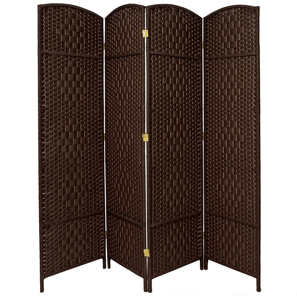 Handmade 7' Wood and Plant Fiber Room Divider 4 Panel Dark Mocha C704057