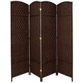 Handmade 7' Wood and Plant Fiber Room Divider 4 Panel Dark Mocha C704057