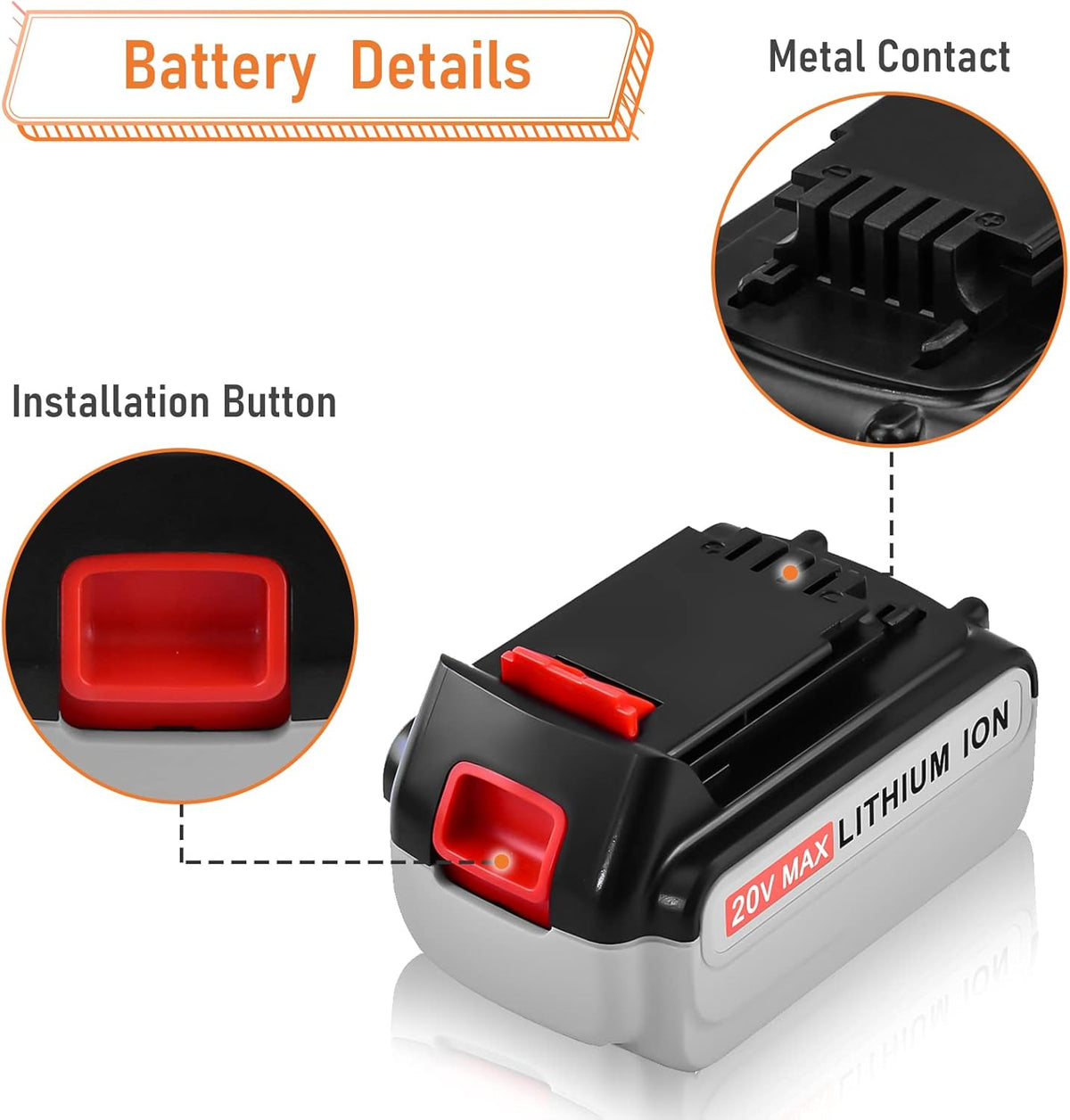 2 Pack 5.0Ah Lithium Ion Replacement Battery for 20V Tools R530