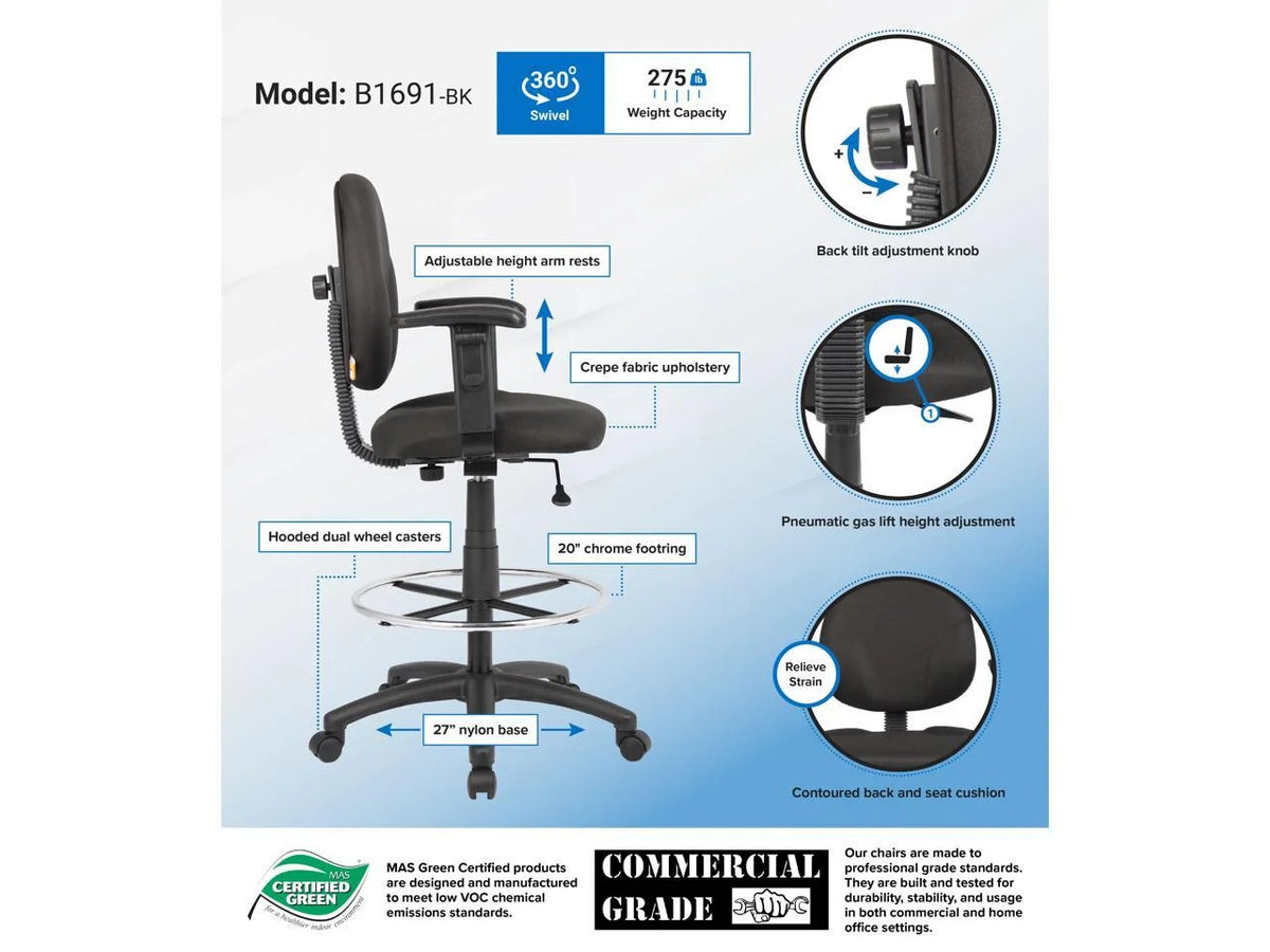 Task Chair Stool with Adjustable Arms N6832