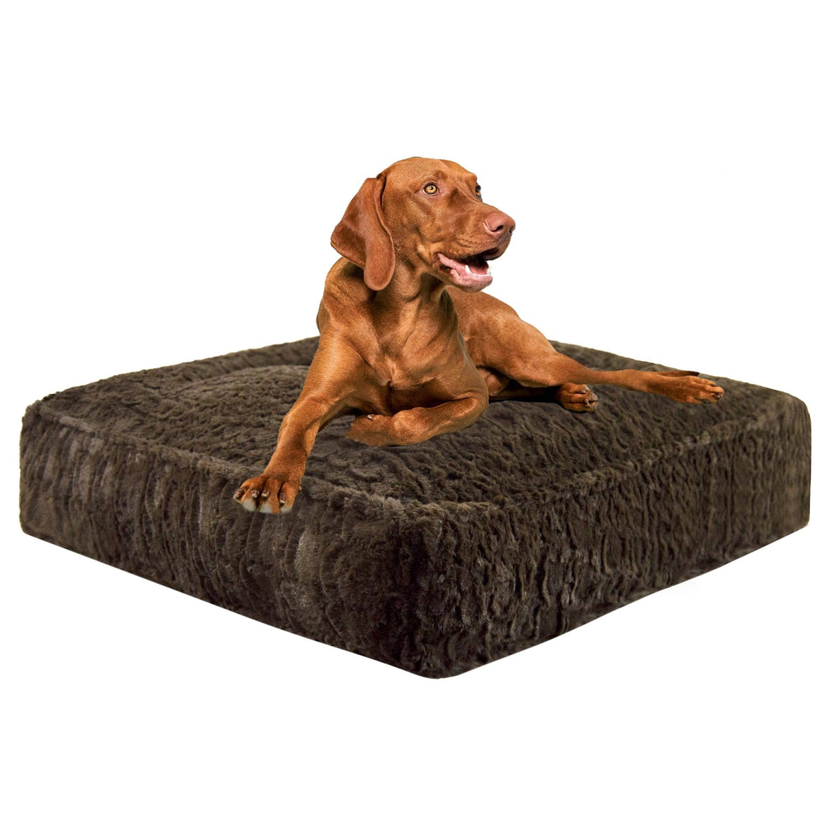 Faux Fur Rectangle Dog and Cat Bed, Serenity Brown, Medium E746