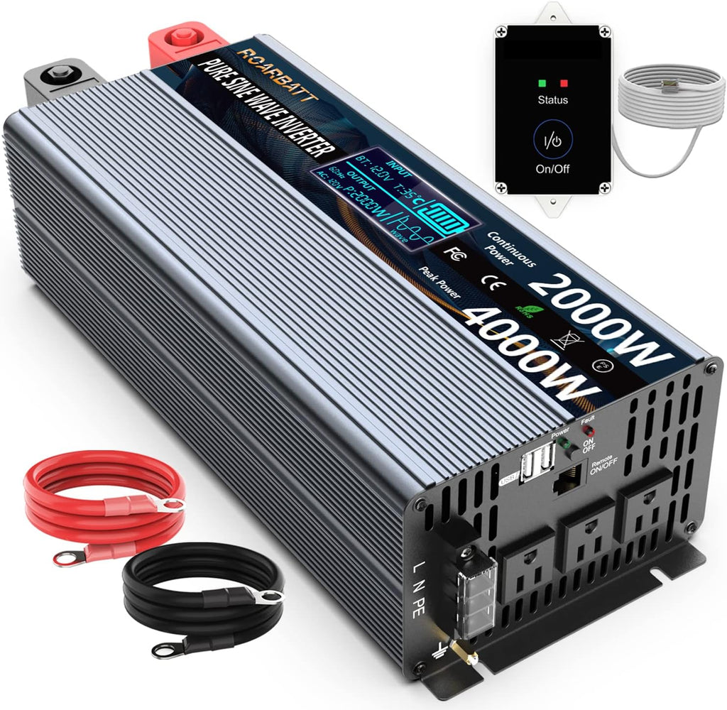 1000 Watt 12V DC to 110V AC Power Inverter with 2 AC Outlets and USB Port R593