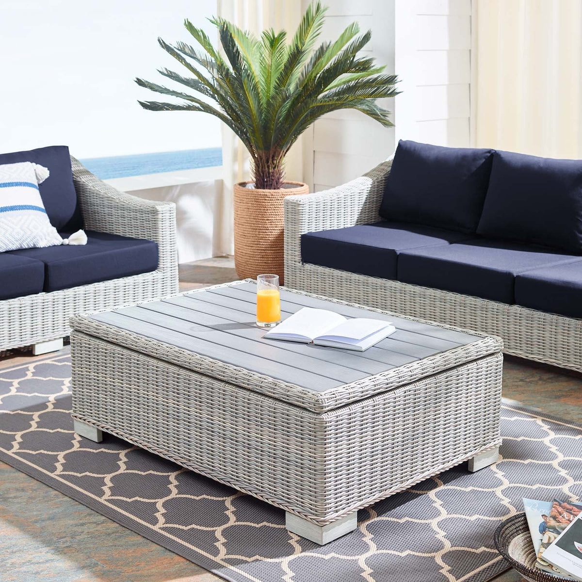 45" Light Gray Wicker Rattan Outdoor Coffee Table R8962