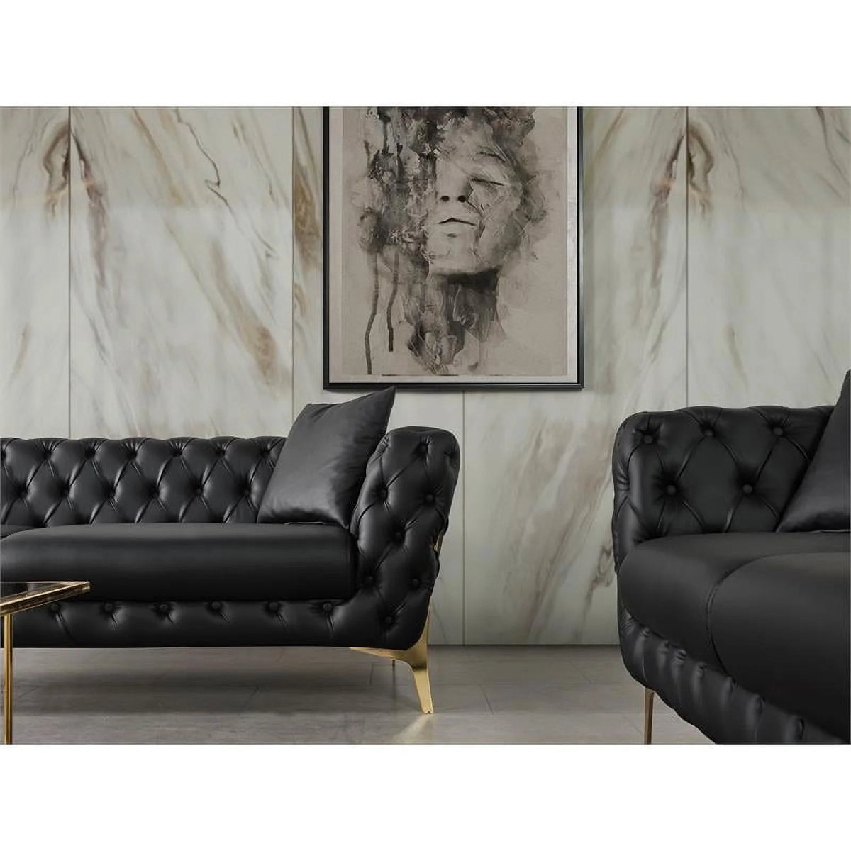 Black Vegan Leather Loveseat T44174