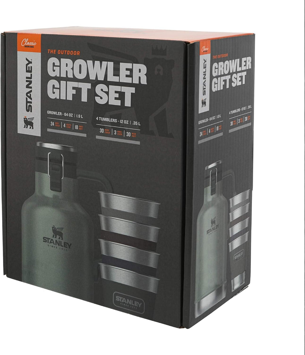 64oz Stainless Steel Vacuum Insulated Beer Growler with 4 Metal Tumblers G388929