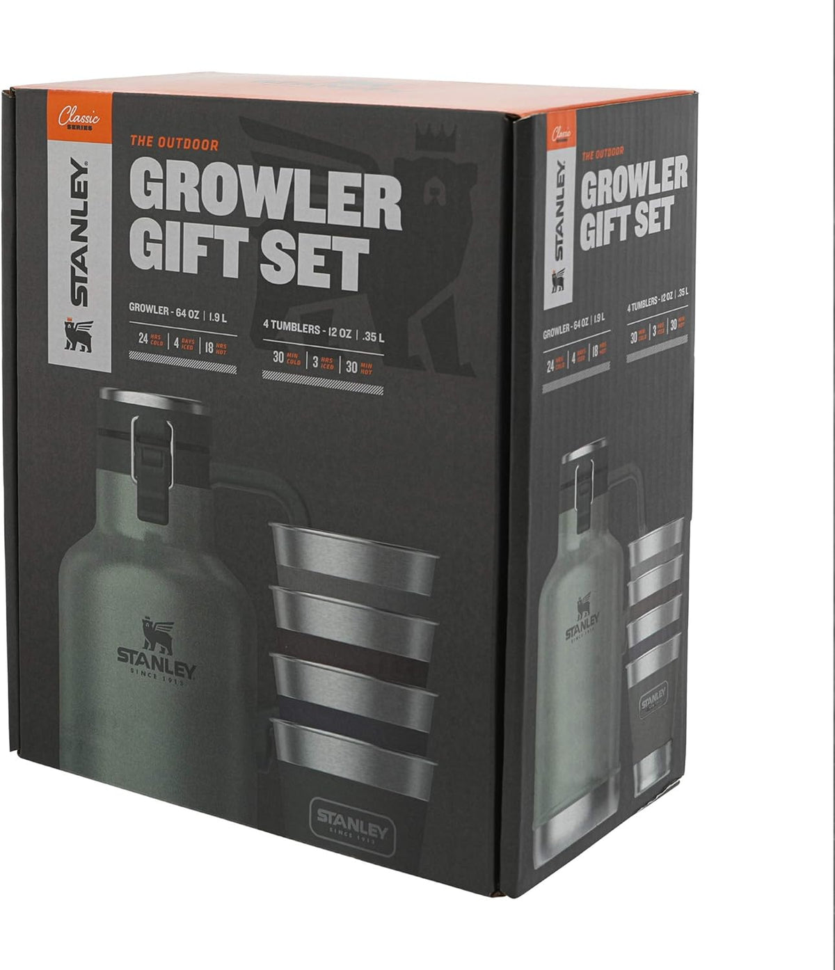 64oz Stainless Steel Vacuum Insulated Beer Growler with 4 Metal Tumblers G388929