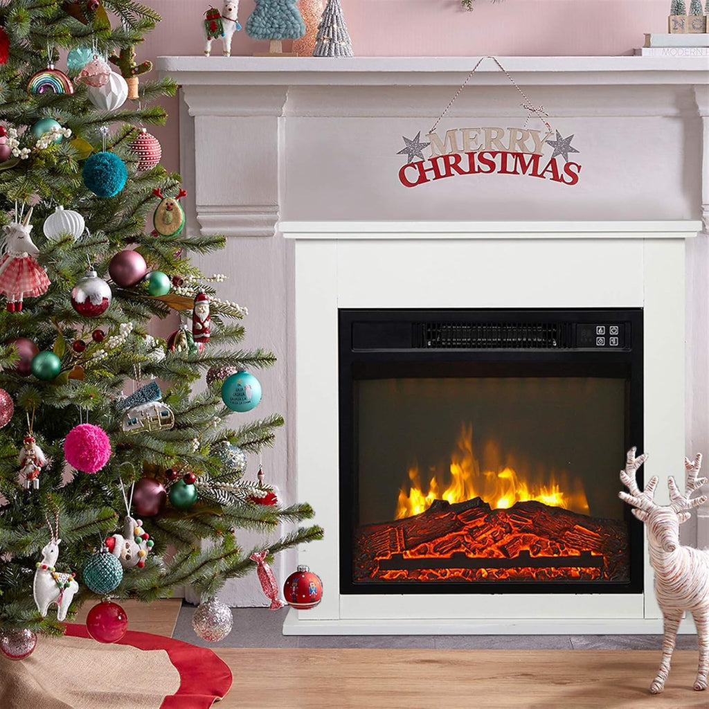 White Wood Fireplace Cabinet with Mantel Freestanding Fireplace Heater Q7444
