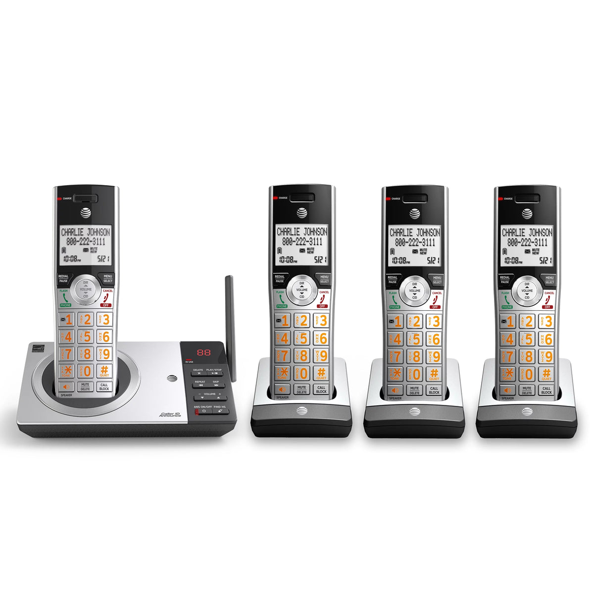Silver/Black Cordless Phone with 4 Handsets R26235