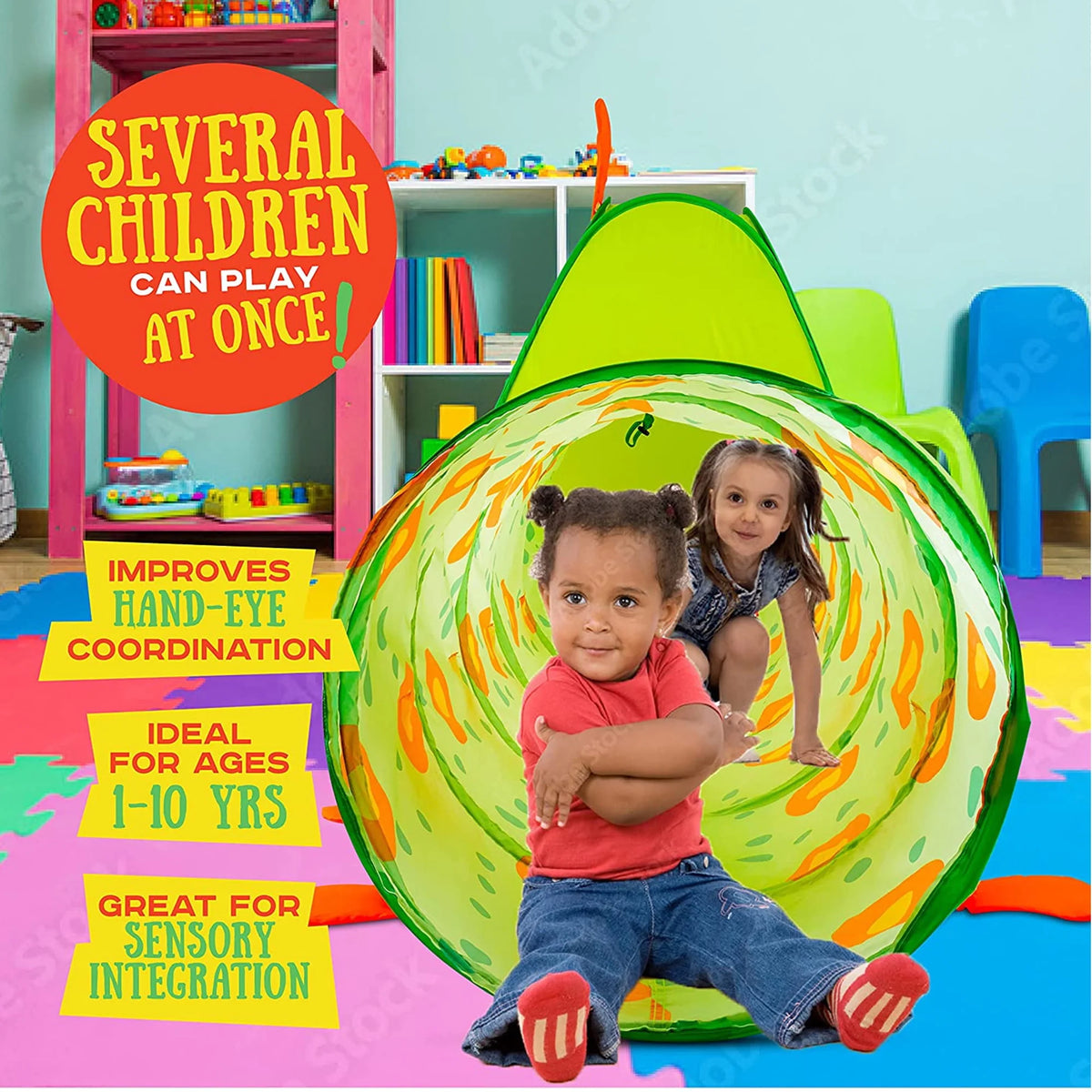 2-in-1 Pop Up Tent Playhouse Set with Play Tunnel N109166