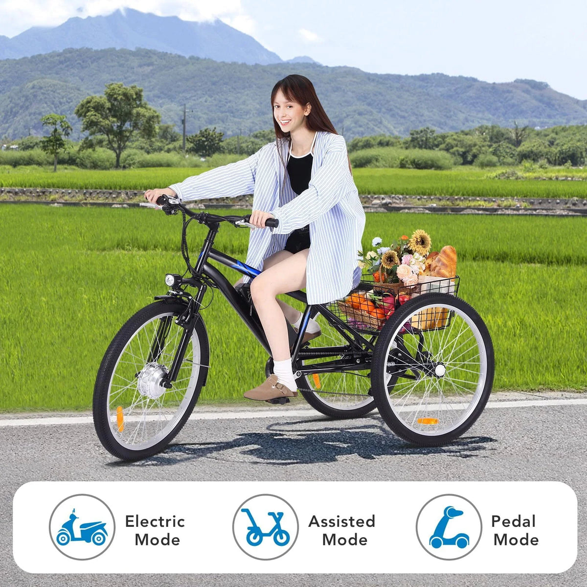 Electric Tricycle 24 7 Speeds 3 Wheels Blue A61291