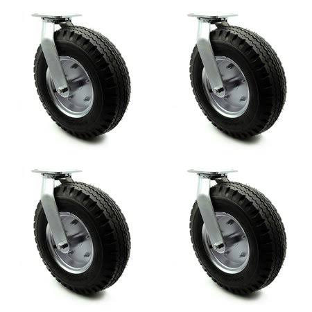 12x22 Pneumatic Swivel Caster Set of 4 Black Rubber Wheel C2431