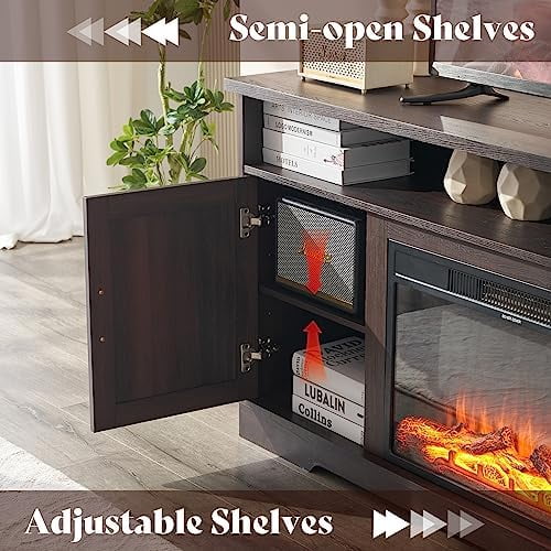 Farmhouse 63" Wood TV Stand with Fireplace P94928