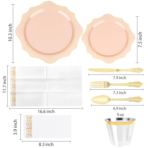 350 PCS Clear and Gold Plastic Plates, 50 Cups, 150 Silverwares, 50 Napkins G207
