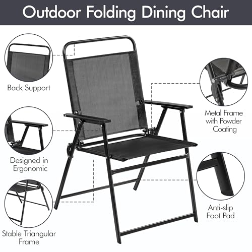 Black Set of 4 Folding Outdoor Chairs with Metal Frame and Armrests T414465