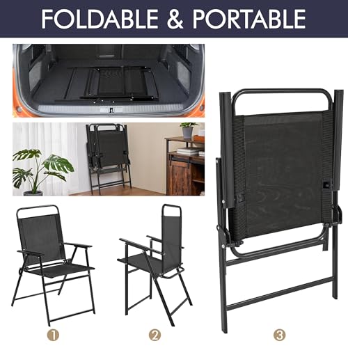 Black Set of 4 Folding Outdoor Chairs with Metal Frame and Armrests T414465