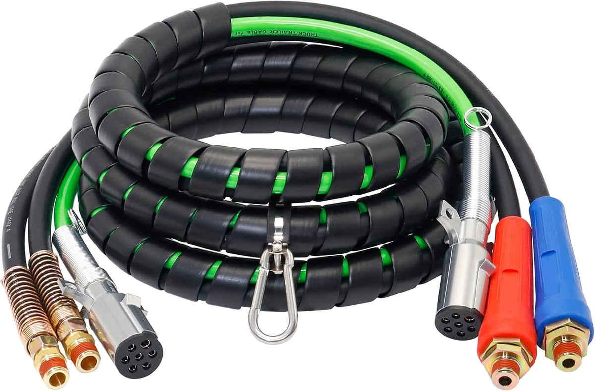 15ft 3 in 1 ABS & Power Air Line Hose Wrap 7 Way Electrical Cable with Handle Grip A855
