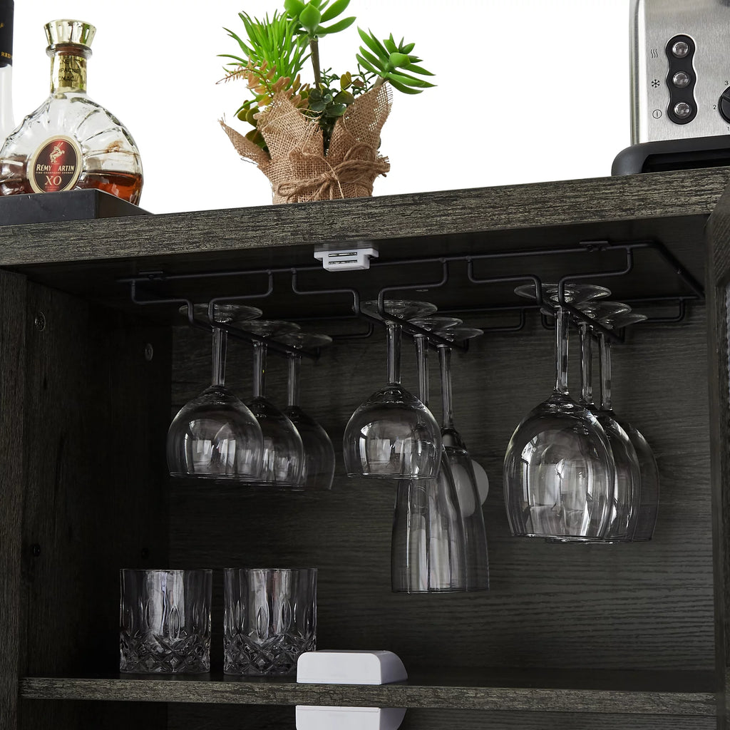 Dark Gray Wood Wine Cabinet with Storage E902737