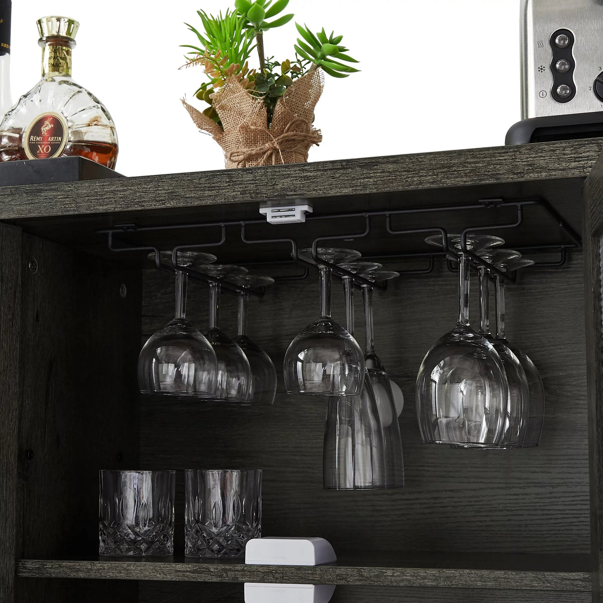 Dark Gray Wood Wine Cabinet with Storage E902737