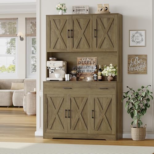 Black Tall Pantry Cabinet with Charging Station and Microwave Stand M6366