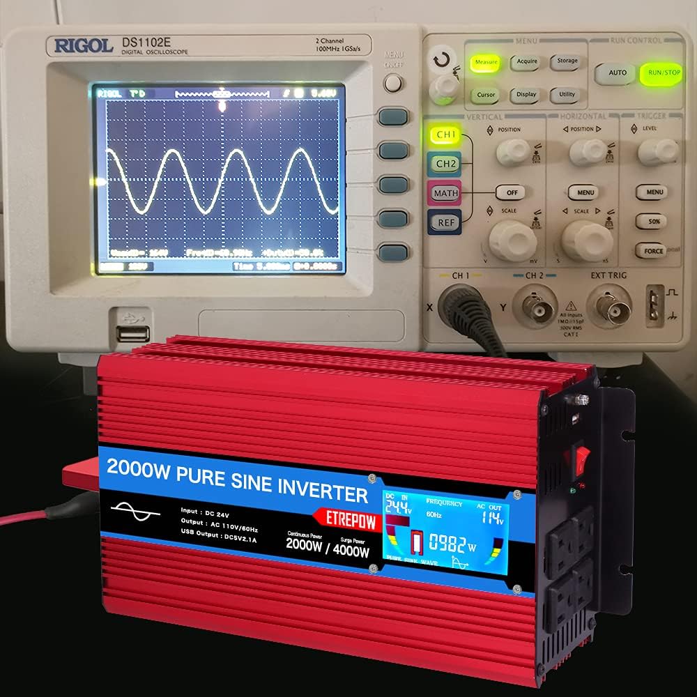 2000 Watt Pure Sine Wave Power Inverter 24V to 110V 120V with LCD Display, Wireless Remote Control, 4 AC Sockets, 2.1A USB Port, Dual Fans D4741