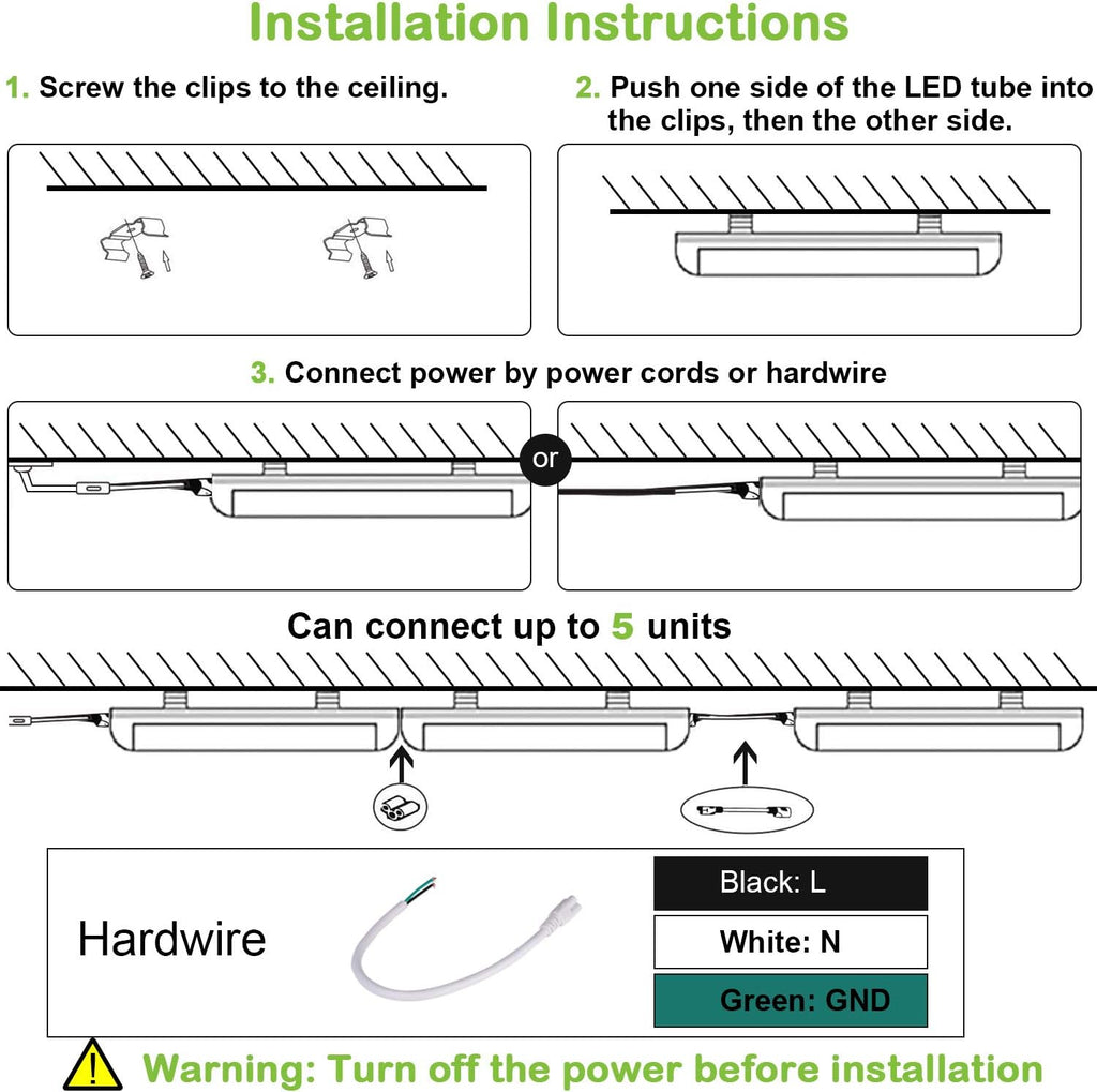 8FT LED Shop Light, 10000LM, 80W, 5000K Daylight, 10 Pack L453709