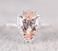 Pear Cut Morganite and Diamond Moissanite Halo Engagement Ring with 18k Gold Plating K3416