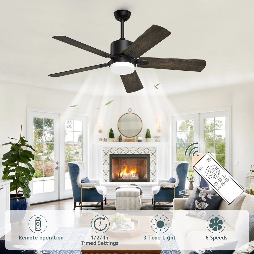 Ceiling Fan with Light and Remote Control, 52 '' Reversible 5 Wood Fan Blades L110