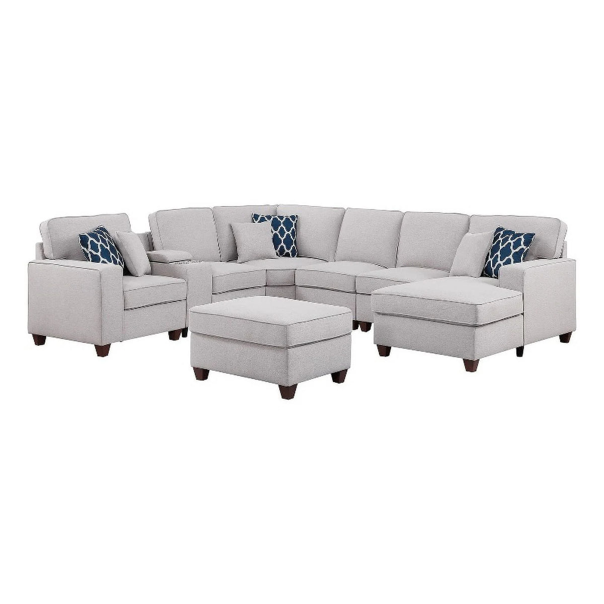 Light Gray Linen Fabric Upholstered Sectional W989