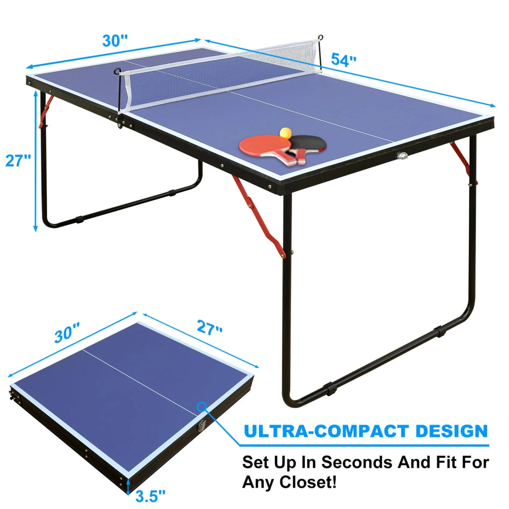 Foldable Ping Pong Table Set with Net, 2 Paddles and 3 Balls, Blue C63602