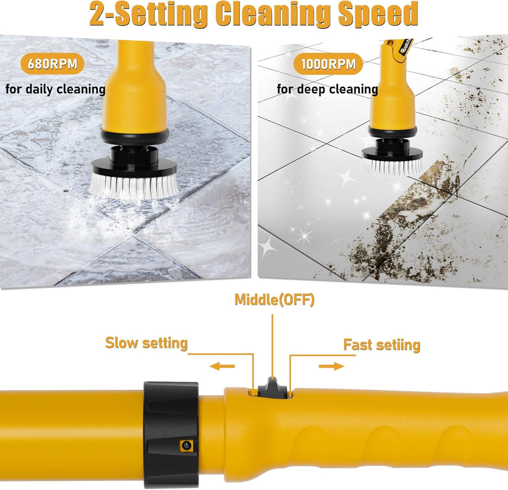 Cordless Power Spin Scrubber with Adjustable Extension Arm and 8 Replaceable Cleaning Heads U19235