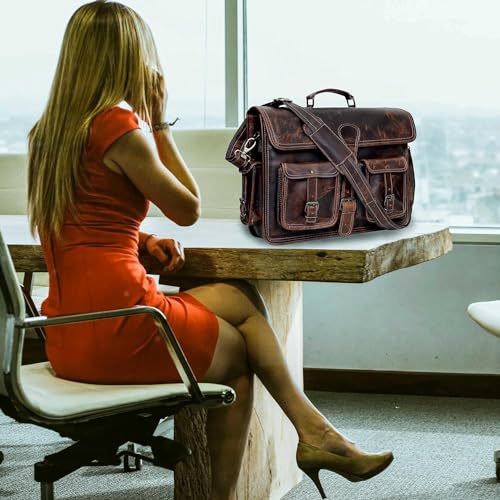 Dark Brown Leather Briefcase Crossbody Bag L46746