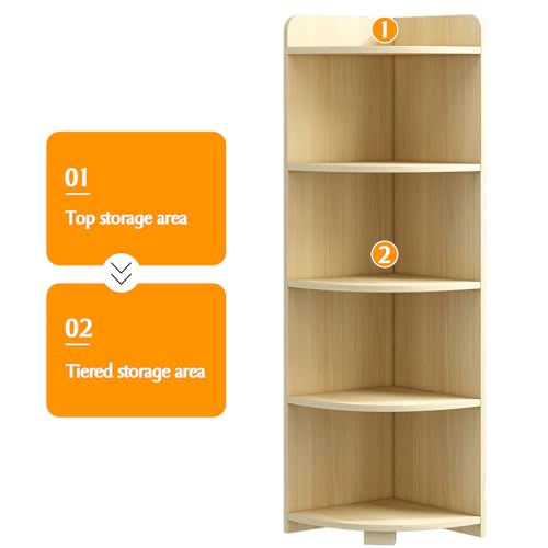 6-Tier Open Corner Shelf Tall Wooden Floor Standing Bookshelf Oak P941218