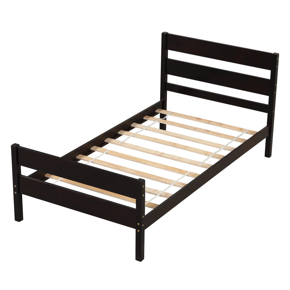 Twin Size Pine Wood Platform Bed Frame with Headboard and Footboard N697