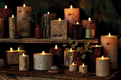 Flameless Candle Pillar with Real Birch Bark Moving Flame LED Battery Operated Lights Unscented (3.5 x 4.5-inch) D549750