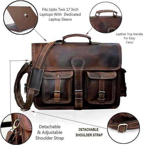 Dark Brown Leather Briefcase Crossbody Bag L46746