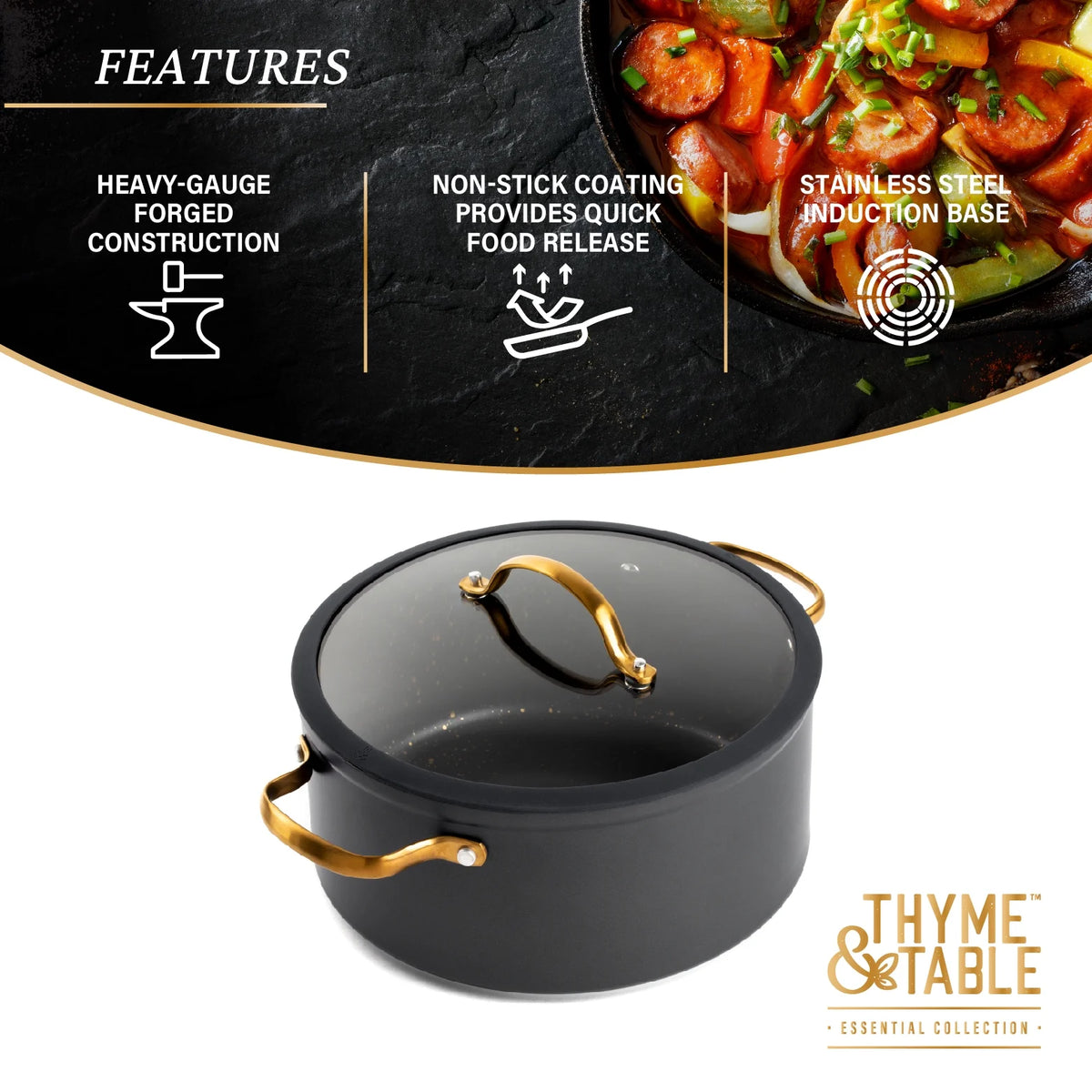 Non-Stick 5 QT Stock Pot with Glass Lid, Black & Gold J814222