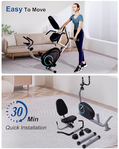 Recumbent Exercise Bike with 400LB Weight Capacity, Pulse Sensor, 16-level Resistance, LCD Monitor T87099