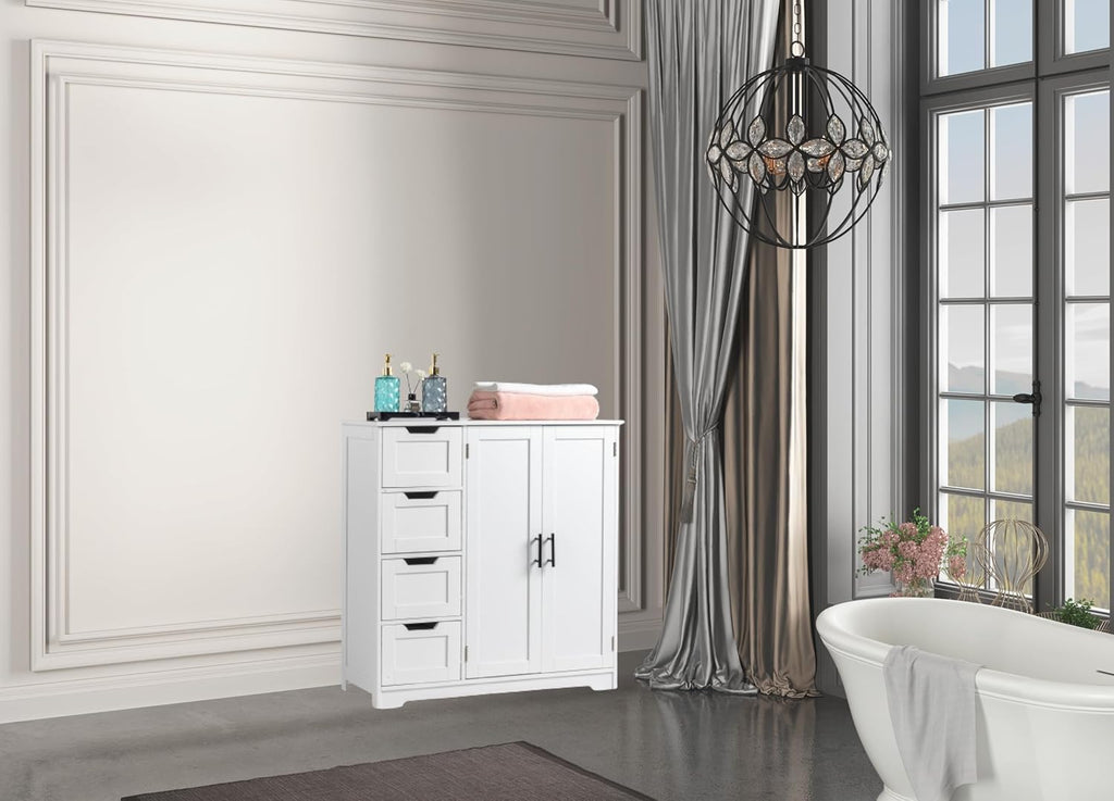 White Bathroom Storage Cabinet with Doors and Drawers 31.5" L x 11.81" W x 31.5" H N357