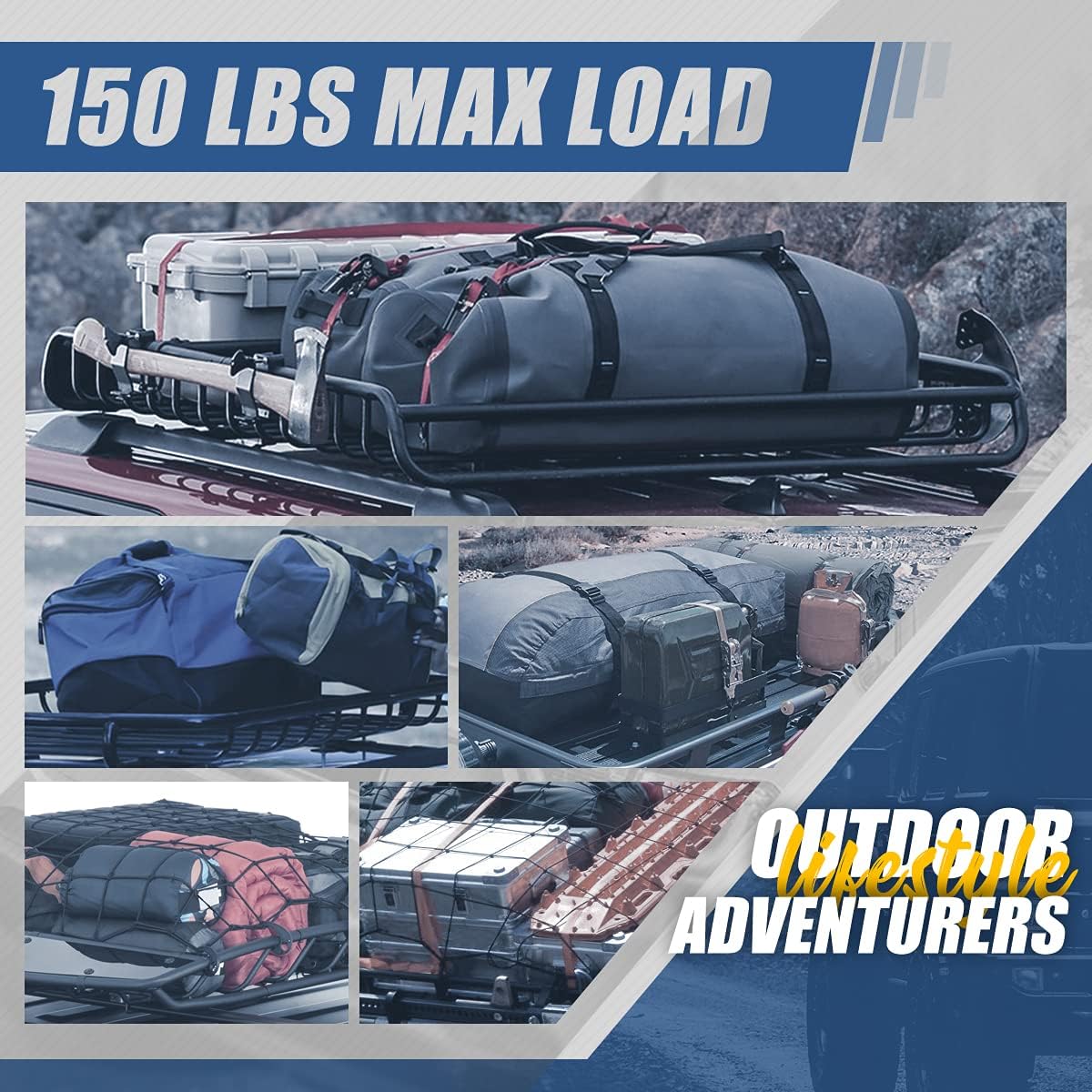 Black Mild Steel Roof Rack Cargo Carrier Basket A294447