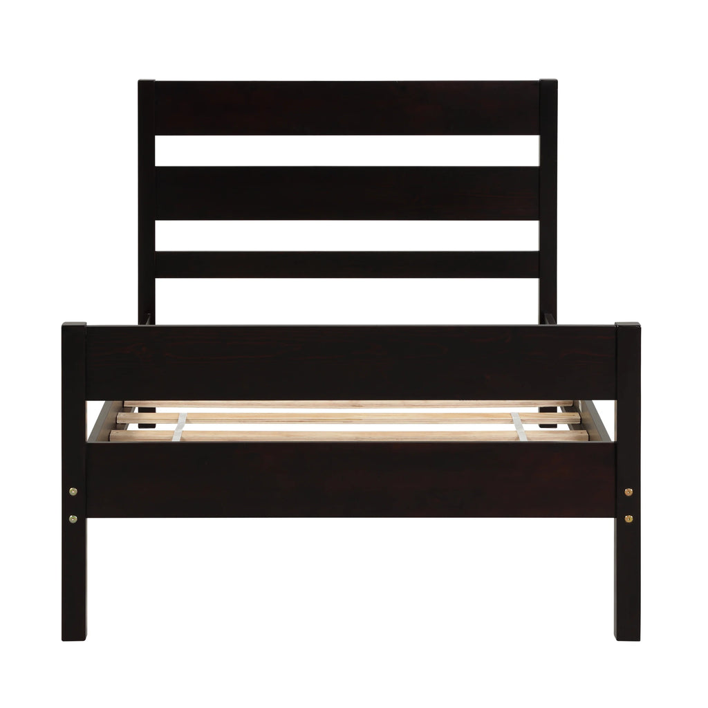 Twin Size Pine Wood Platform Bed Frame with Headboard and Footboard N697