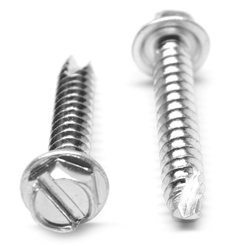 #8-18 x 3/8 Thread Cutting Screw Slotted Hex Washer Head Zinc Plated B81335
